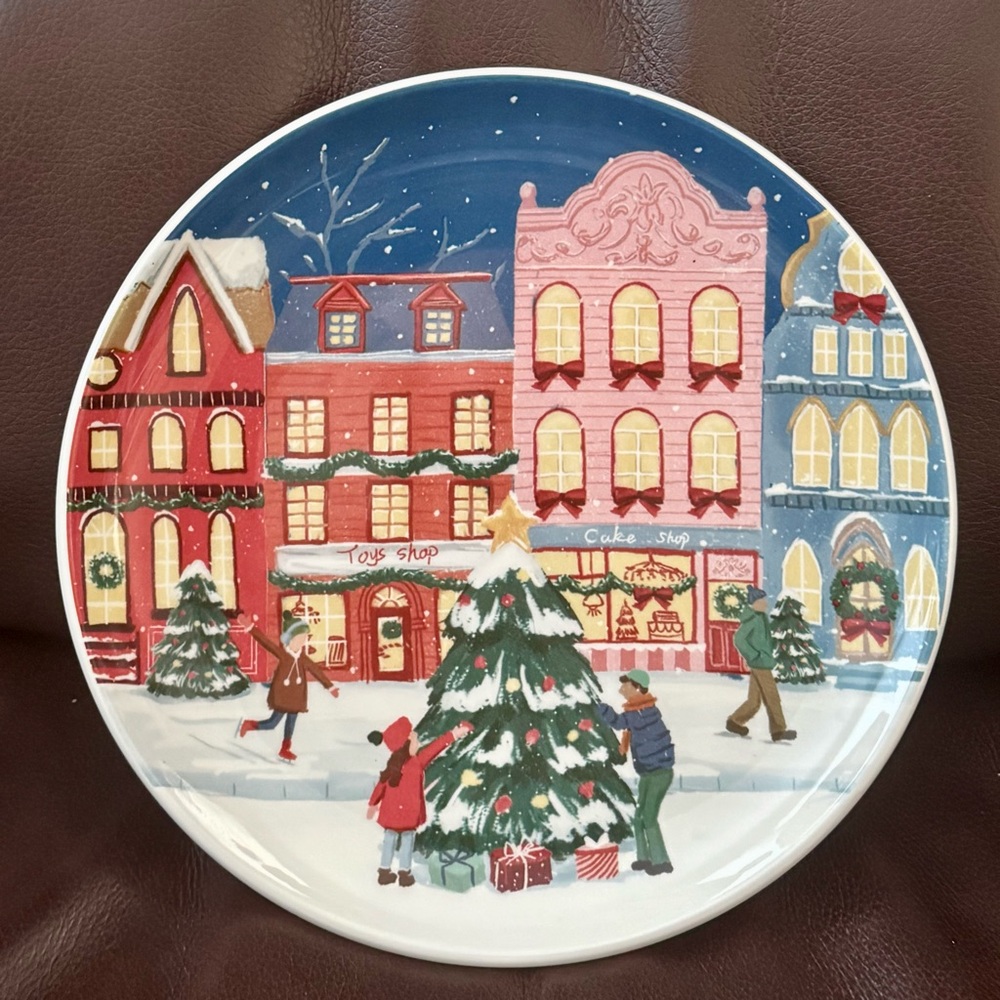Decorating a Tree in the Christmas Village 8.5” Ceramic Salad Plate